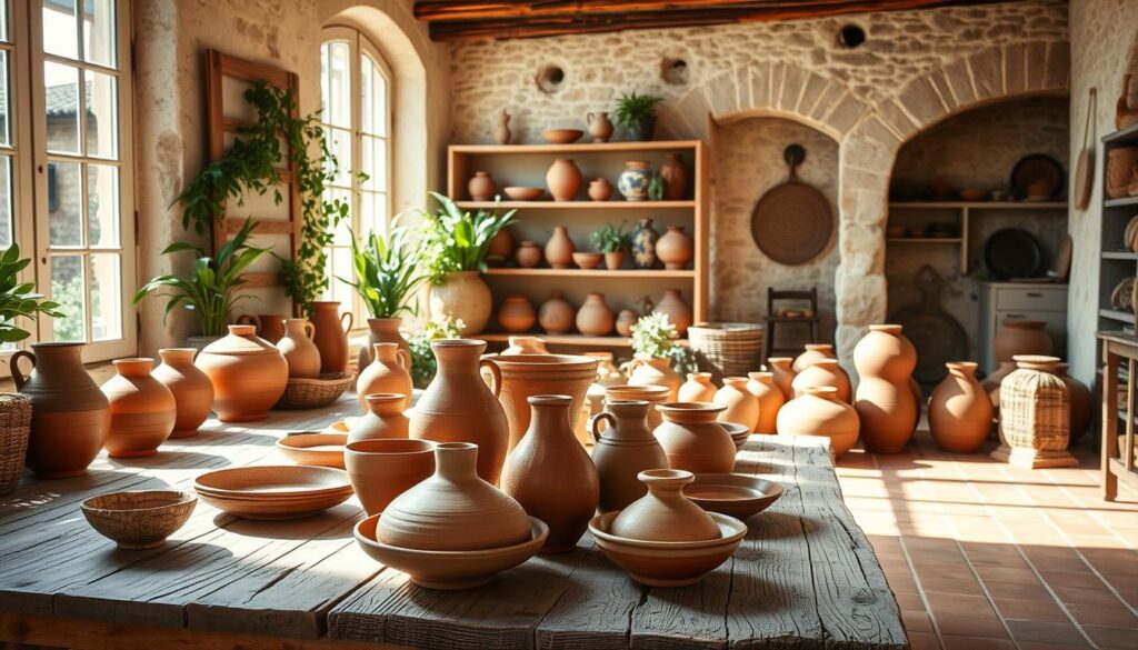 Tuscan interior decorating with handcrafted pottery