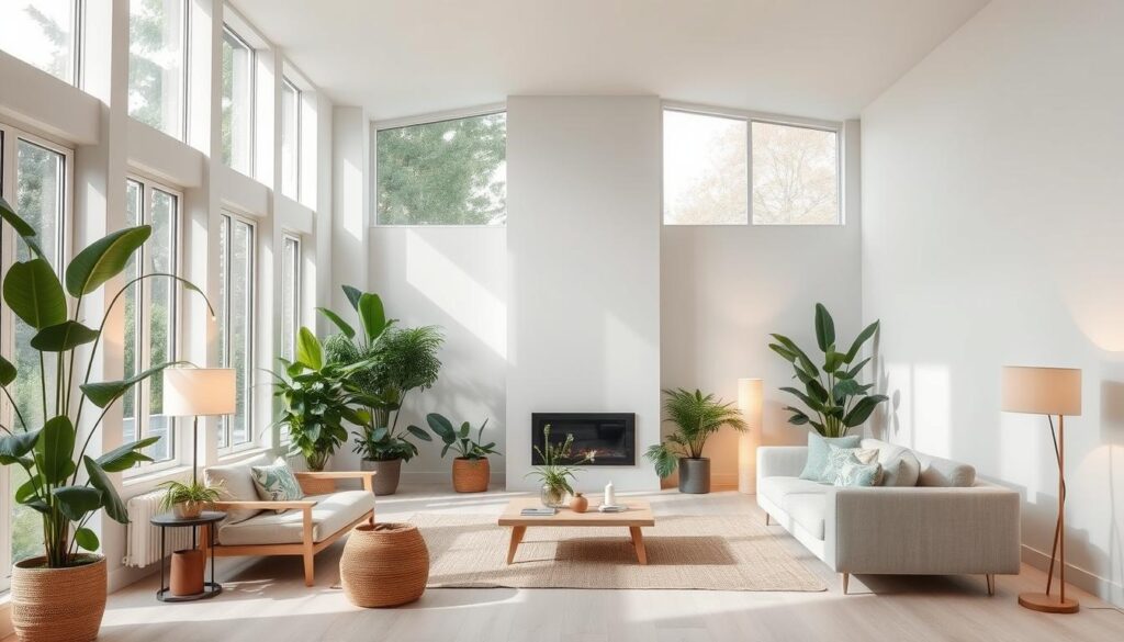 scandinavian home interior design with indoor plants