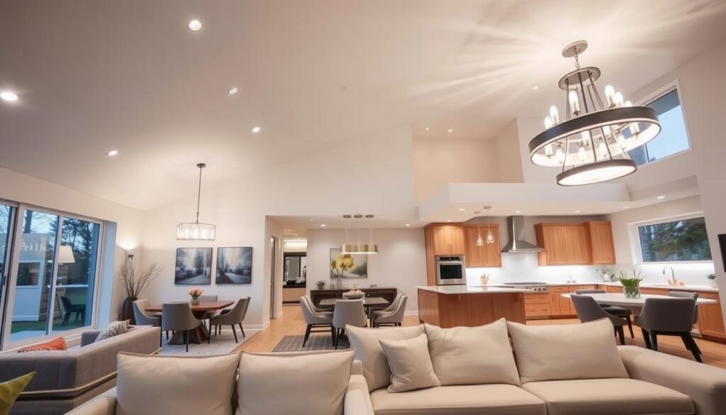 split level open concept design lighting